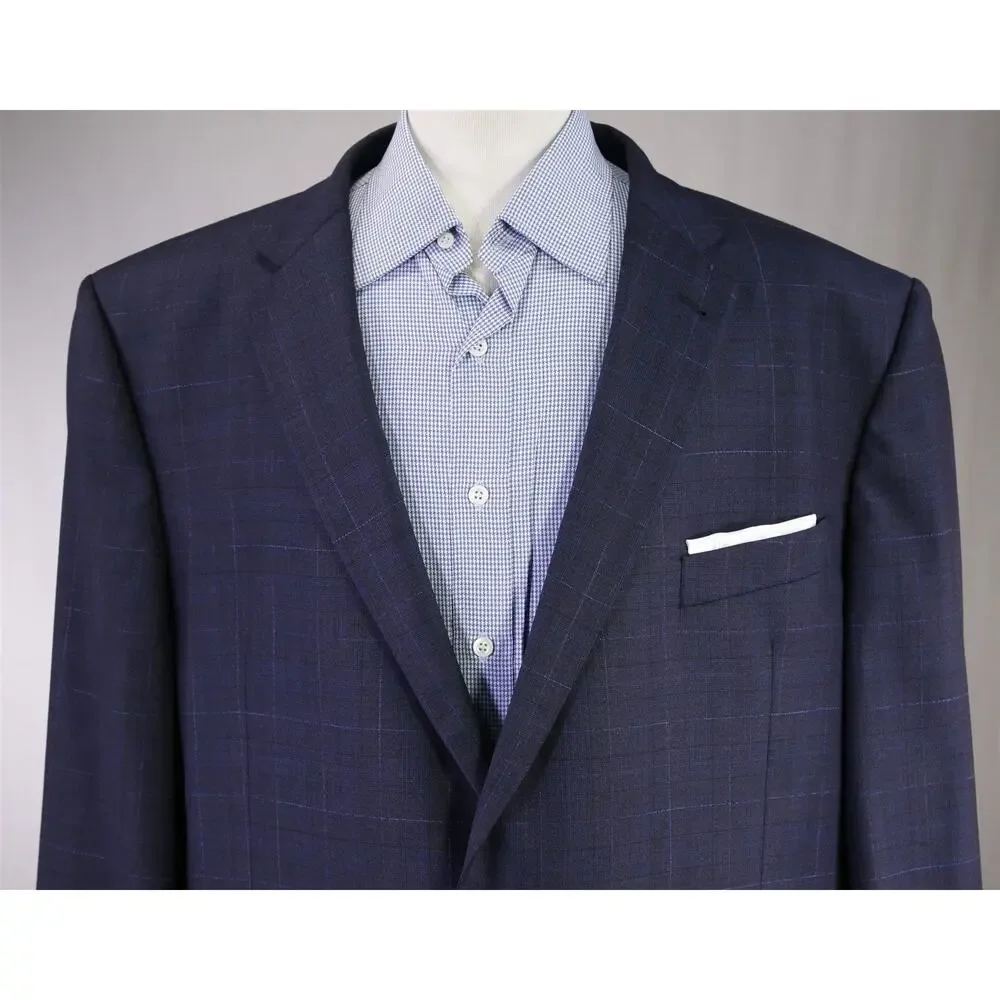 Joseph Abboud Loro Piana Navy Windowpane Super 130's Wool Sportcoat Blazer 48L